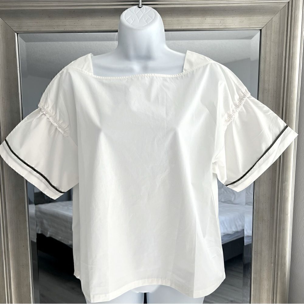 AZAI Elegant Classic White Puff Sleeve Blouse Size M.